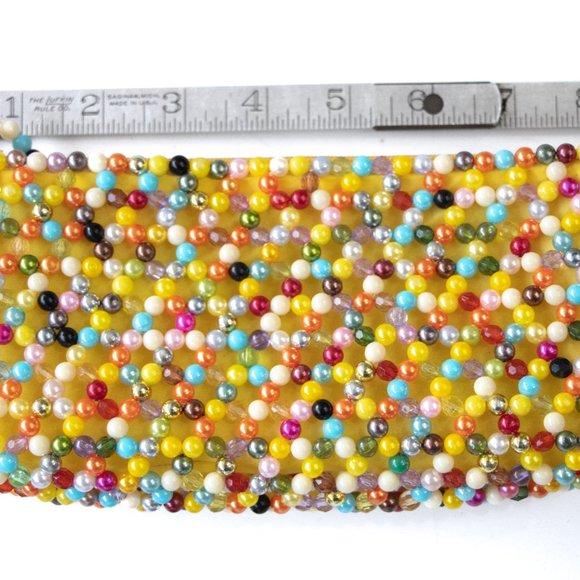 Vintage Beaded Coin Purse | Colourful Beaded Makeup Bag w/ Handle 1970s - Picture 4 of 6